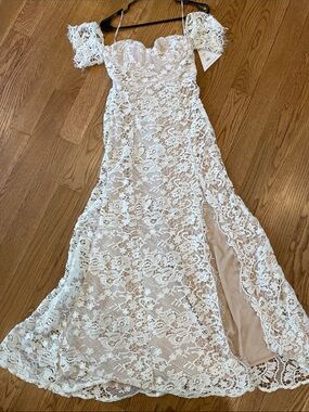 Strapless White Lace Maxi Dress with Nude Lining by Love Triangle (Australia)